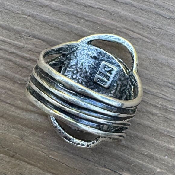 Vintage PZ Israel Roman Glass & Sterling Silver Ring, Size 8.8 by Paz Blue 925 - Picture 10 of 16